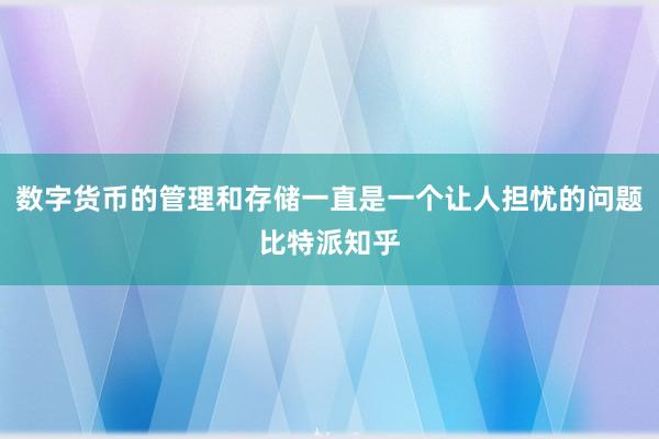 数字货币的管理和存储一直是一个让人担忧的问题比特派知乎