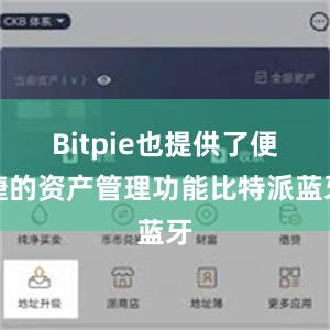 Bitpie也提供了便捷的资产管理功能比特派蓝牙